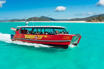 The Thundercat vessel zipping through the Whitsundays to the Great Barrier Reef