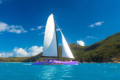 The popular ‘Camira’ adventure yacht navigating the Whitsunday Islands
