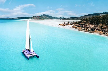 The popular ‘Camira’ adventure yacht navigating the Whitsunday Islands