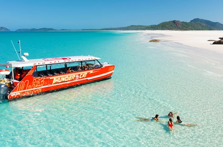The Thundercat vessel zipping through the Whitsundays to the Great Barrier Reef